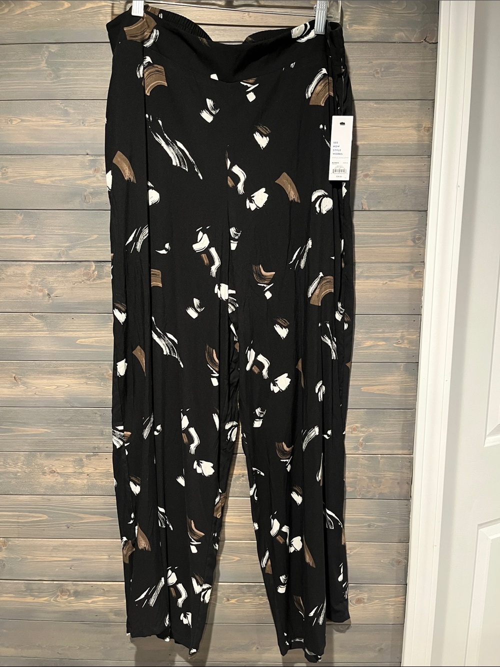NWT Apt. 9 Black Printed Wide-Leg Pants XL